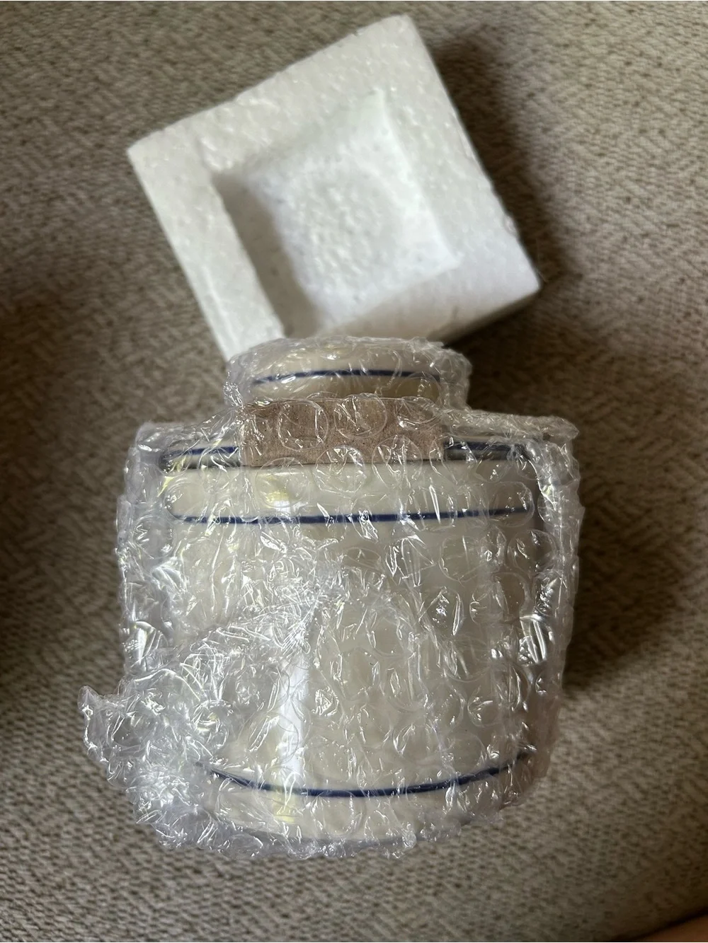 NEW Stoneware Butter Keeper - White with Blue Trim Lidded Crock